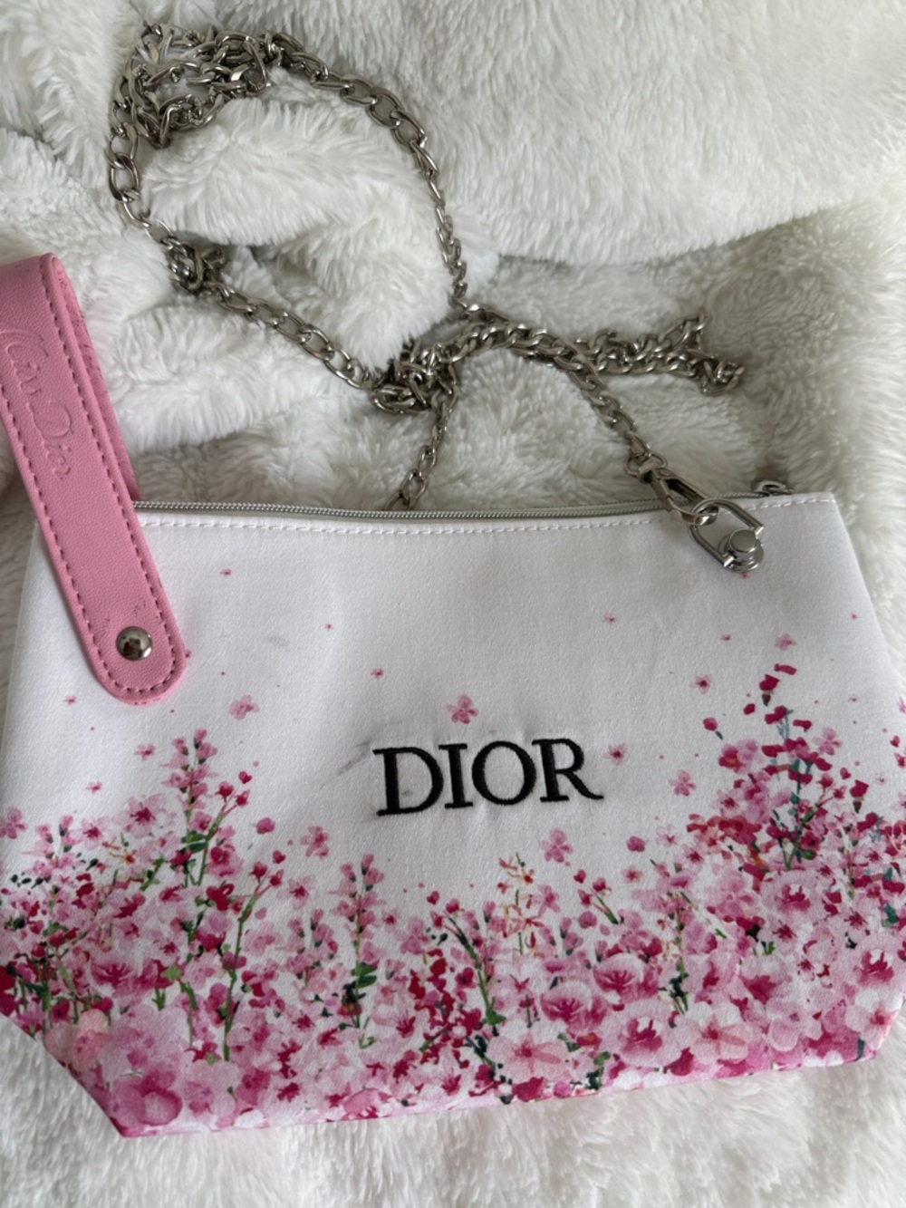 Dior White Crossbody Bag with Pink Floral Print